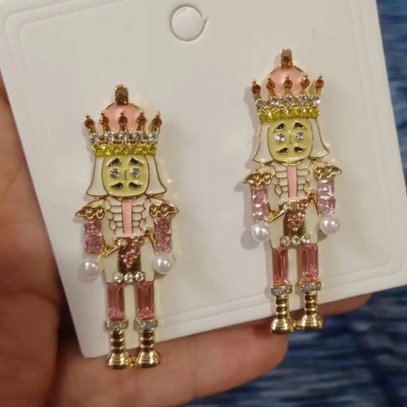 Nutcracker Earrings Womens Ladies Pink Fashion Xmas Holiday Christmas Jewelry - Picture 2 of 13